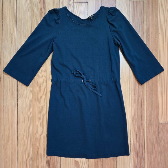 Massimo Dutti Size S Petrol Blue Green Puff Sleeve Knit Tie Waist Dress EUC - Picture 2 of 11